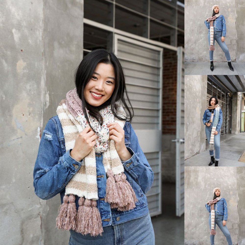 Boho Speckle Stripe Tassel Scarf